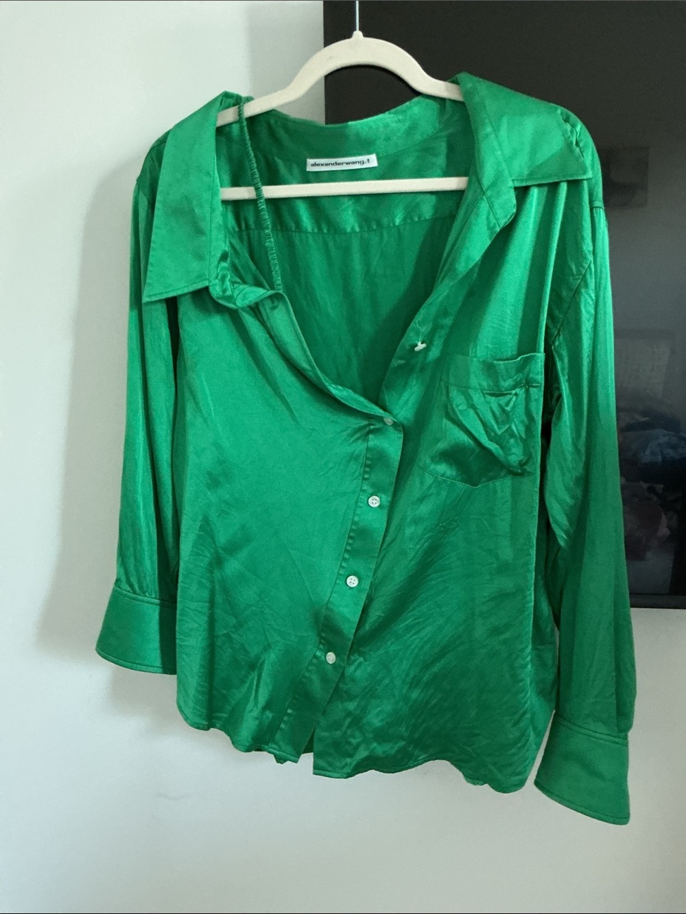 Alexander Wang Emerald Green 100% SILK Button-Down Shirt